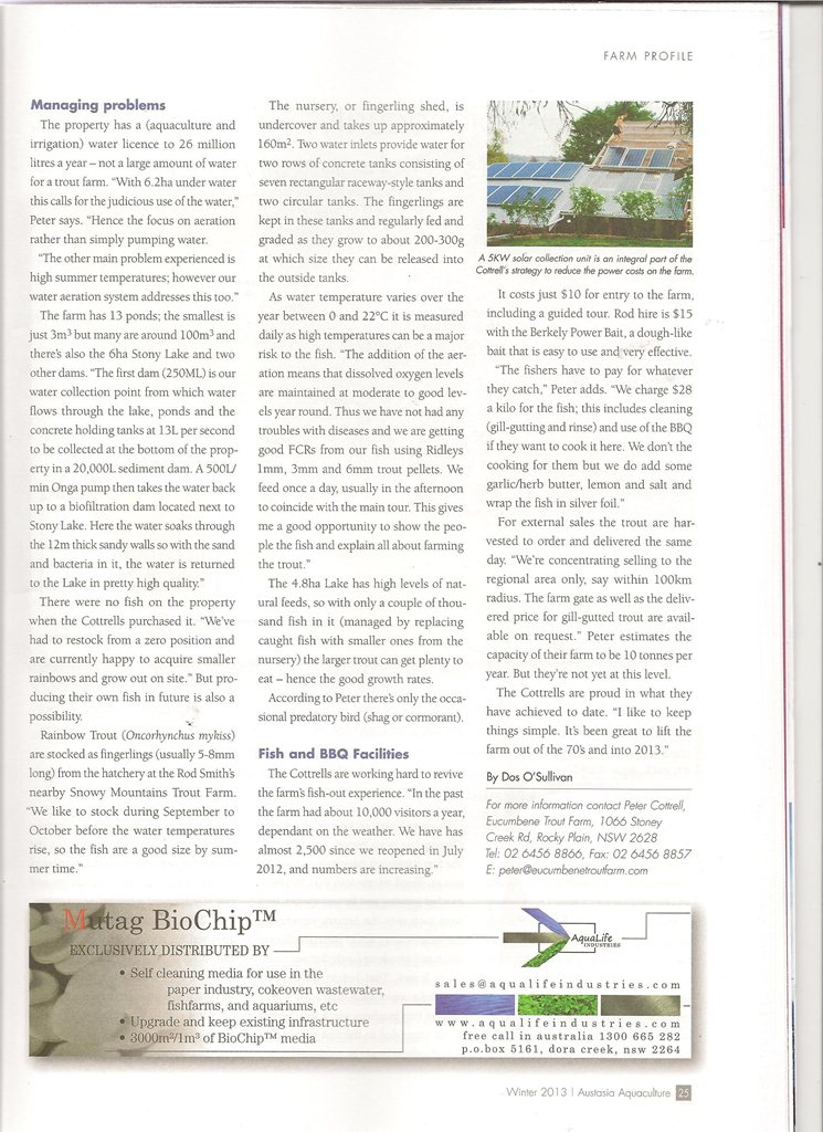 Article 'Eucumbene Trout Farm Revived' from Austasia Aquaculture page 2